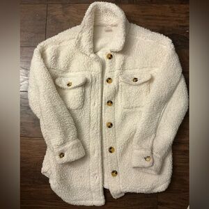 No Boundaries Cream Teddy Jacket with Gold Buttons